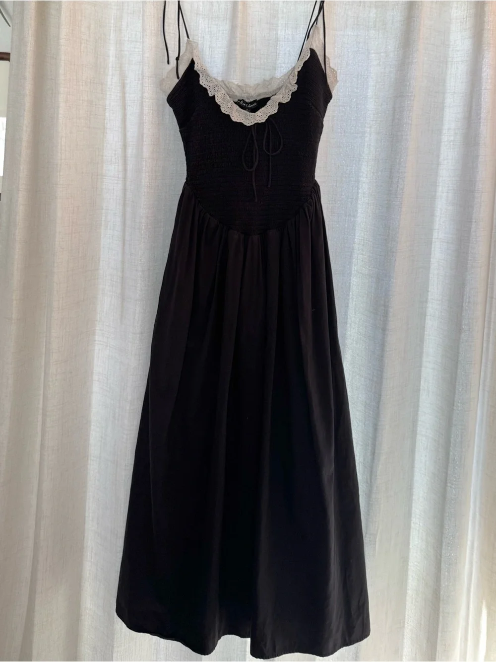 For Love And Lemons Bethany Black Midi Dress with White Lace Trim - Picture 2 of 6